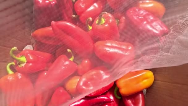 Červená Paprika Krabici Čerstvé Organické Červené Paprika Displeji Trhu Bulharské — Stock video