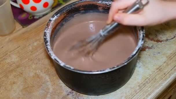 Fazer Panquecas Casa Cozinha Caseira Panquecas Chocolate — Vídeo de Stock