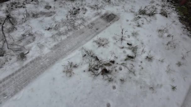 Reifenspuren Schnee Eingefrorene Reifen Eis Eingefrorene Reifenspuren Autospuren Schnee Einem — Stockvideo