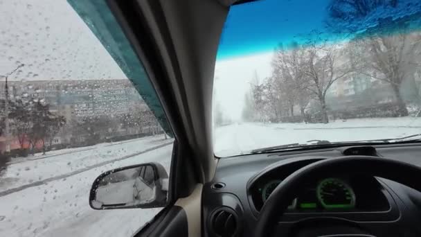 Guida Macchina Con Tempo Nevoso Guida Auto Condizioni Neve Pericolose — Video Stock