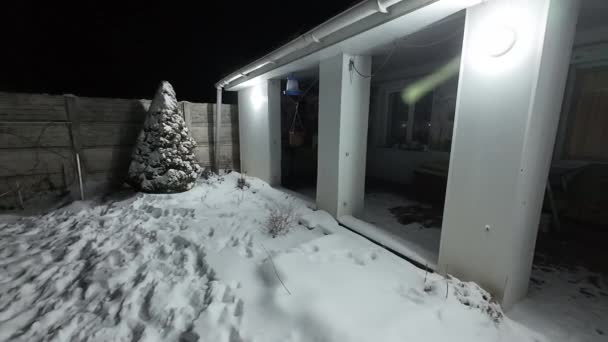 Patio Snow Snowy Yard Night Backyard Gazebo Night Heavy Snowfall — Stock Video