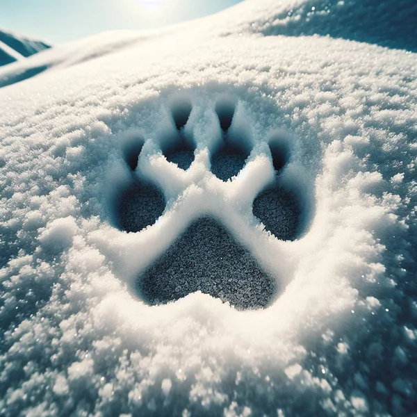 traces of the beast, traces in the snow. paw prints in the snow. prints of a dog or a wolf. traces of the beast, traces in the snow. The footprints of the beast on the white snow in winter.