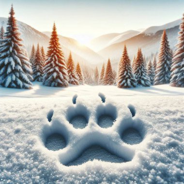 Canavarın izleri, karda izler. Karda pençe izleri var. Bir köpeğin ya da kurdun izleri. Canavarın izleri, karda izler. Kışın beyaz karda canavarın ayak izleri..