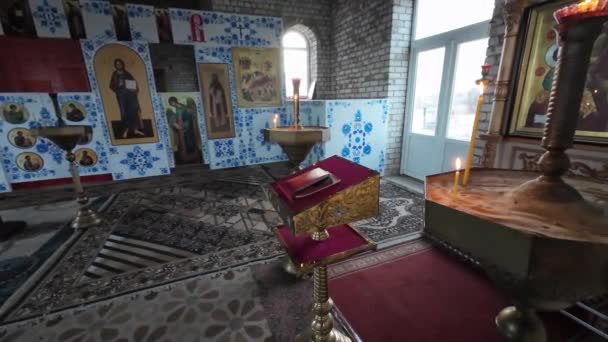 Église Orthodoxe Intérieur Extérieur Église Église Orthodoxe Ukrainienne Intérieur Une — Video