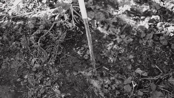 Tek renkli su akar gider. siyah ve beyaz su bir derede akar. İnanılmaz bir dokusu olan canlı, soyut, gri bir arkaplan. Ön odaklı yüksek hızlı kamera çekimi.