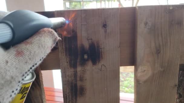 Dervea Struktura Ognia Ogień Deski Obróbka Ogniowa Drewna Palnik Spala — Wideo stockowe