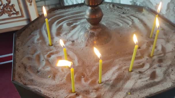 Свічки Випалюються Церковні Свічки Свічки Піску — стокове відео