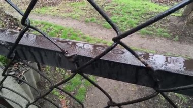 Metal üzerine düşen yağmur damlaları. Metal doku ve su. yağmur ve demir örgüsü.