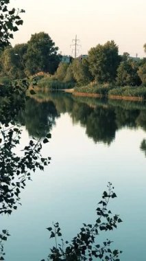 Nehirli yaz manzarası. Nehirdeki yansıma. Küçük güzel göl.