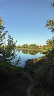 Altın güneş ışığı, bereketli sonbahar ağaçları tarafından çerçevelenmiş sakin bir nehri yıkıyor. Sakin suda yansımalar parıldıyor, bu sakin orman manzarasında huzur ve sükuneti davet ediyor..