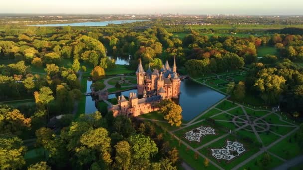 Luftaufnahme Eines Kasteel Haar Utrecht Niederlande Alter Historischer Garten Schloss — Stockvideo