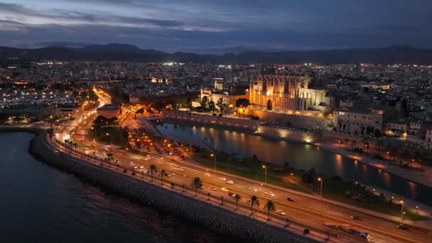Timelapse Letecký Pohled Město Palma Mallorca Katedrála Seu Královského Paláce — Stock video