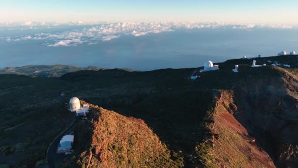 Luchtopname Van Het Observatorium Van Roque Los Muchachos Palma Canarische — Stockvideo
