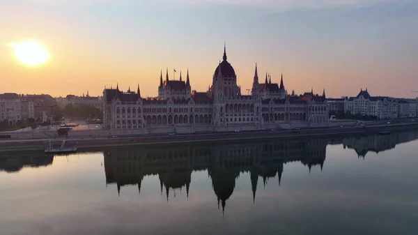 Edifício Parlamento Húngaro Com Rio Danúbio Budapeste Hungria Vista Aérea — Fotografia de Stock