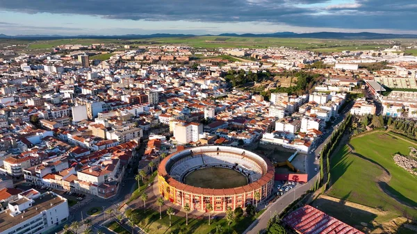 stock image aerial view of old Roman Theatre of Merida spanish cultural icon landmark in Spain