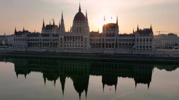 Hongaars Parlementsgebouw Aan Donau Boedapest Hongarije Luchtfoto Drone View — Stockfoto