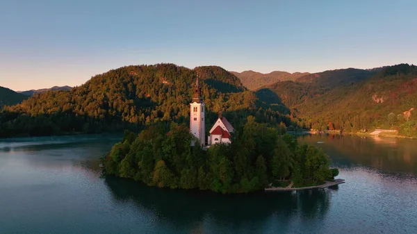 영상은 아름다운 위에서 마리아의 몽소승천 주변을 비행하는 장면이다 슬로베니아 — 스톡 사진