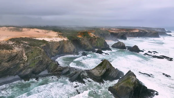 Luchtbeelden Van Kliffen Het Strand Portugal Rota Vicentina Langzame Oceaan — Stockfoto