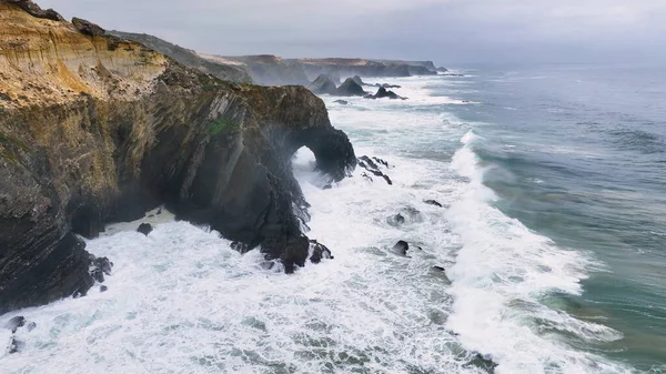Luftaufnahmen Der Klippen Und Des Strandes Portugal Rota Vicentina Ozean — Stockfoto
