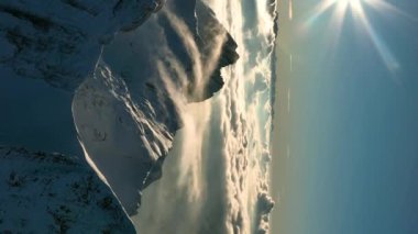 Aerial View of the Mountain Seantis in the Swiss Alps, Switzerland. Aerial vertical, vertical video background.