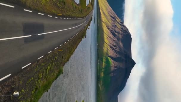 Driving Car Iceland Iceland Road Landscape Mountains Aerial Vertical Vertical — Video