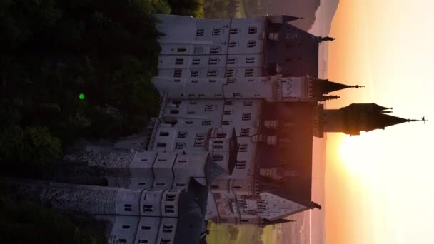 Aerial View Neuschwanstein Castle Bavaria Germany Fairytale Castle Sunset View — 비디오