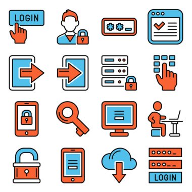 Üye Giriş Simgeleri Beyaz Arkaplanda Ayarlandı. Vektör illüstrasyonu