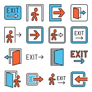 Çıkış Simgeleri Beyaz Arkaplanda Ayarlandı. Vektör illüstrasyonu