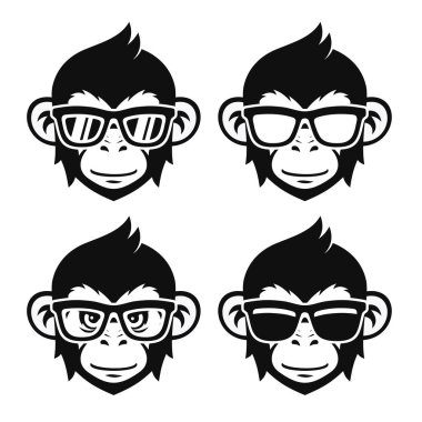 Monkey Face in Sunglasses Logo Set. Vector illustration