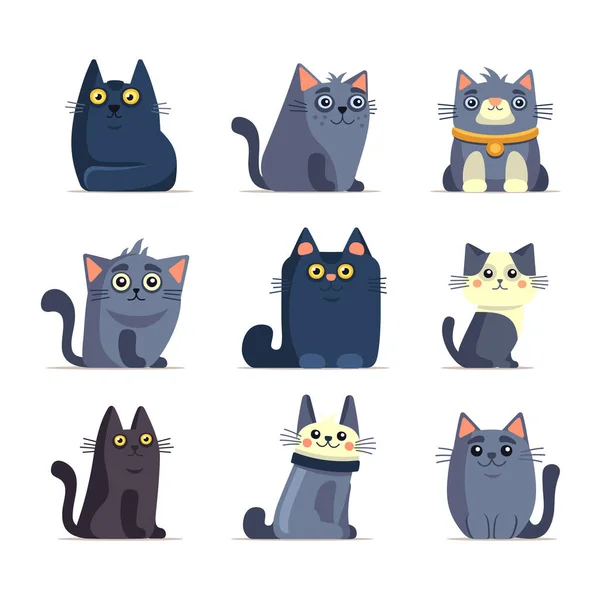 Cute Cartoon Style Cat Characters Set White Background Vector Illustration — 스톡 벡터