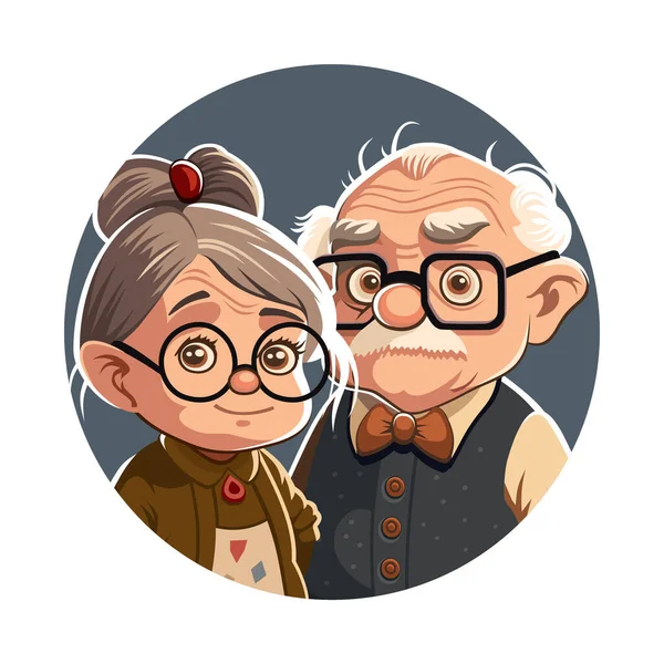 Couple Grandma Grandpa Together Cute Cartoon Style Pensioner Vector Illustration — Vetor de Stock