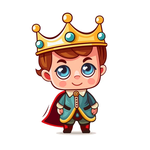 Маленький Милий Король Короною Стиль Мультфільму Білому Тлі Векторні Ілюстрації Ліцензійні Стокові Ілюстрації
