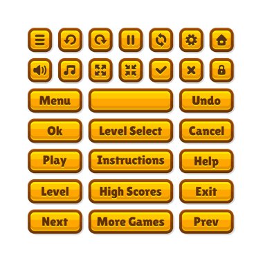 Günlük oyun UI Kit Düğmeleri Seti. Çizgi film stili. Vektör illüstrasyonu