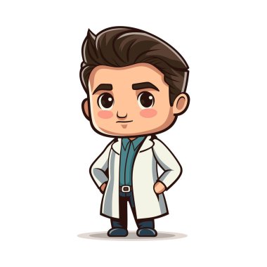 Şirin küçük doktor. Beyaz Arkaplanda Çizgi Film Tarzı. Vektör illüstrasyonu