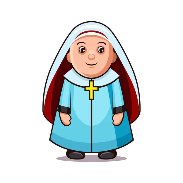 Jolie Religieuse Souriante Sur Fond Blanc Cartoon Style Illustration Vectorielle — Image vectorielle