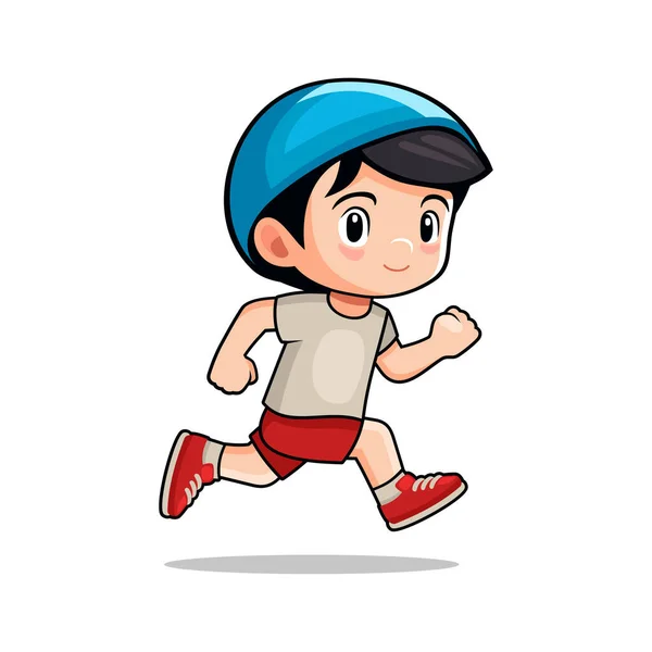 Bonito Happy Running Boy Fundo Branco Estilo Dos Desenhos Animados — Vetor de Stock