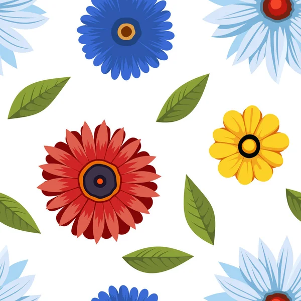 Симпатичные Цветы Листья Бесшовный Узор Векторная Иллюстрация — стоковый вектор