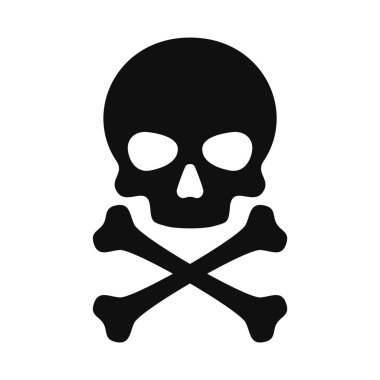 Beyaz Arkaplanda Kurukafa ve Çapraz Kemik Simgesi. Vektör illüstrasyonu