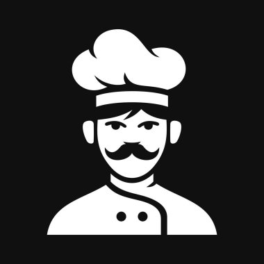 Siyah Arkaplanda Bıyıklı Şef Simge. Vektör illüstrasyonu