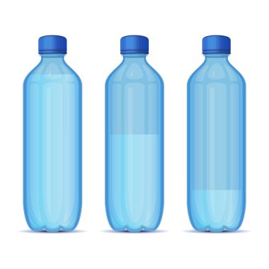 Beyaz Arkaplanda Plastik Su Şişe Seti. Vektör illüstrasyonu