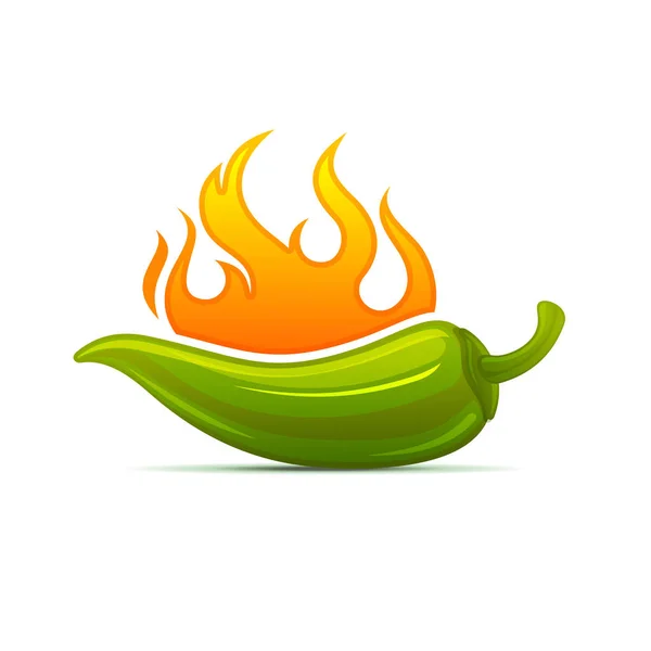 Green Hot Chili Pepper White Background Ilustrasi Vektor - Stok Vektor