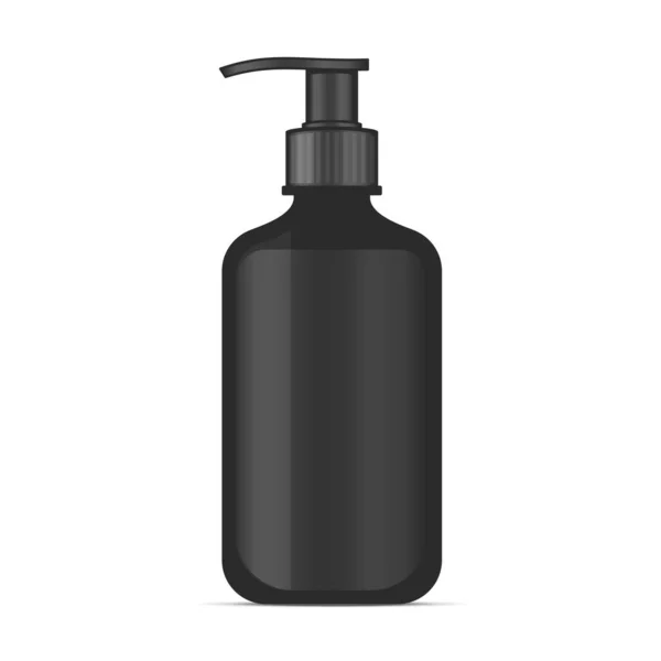 Tomma Svart Plast Kosmetisk Flaska Med Pump Vit Bakgrund Vektorillustration — Stock vektor