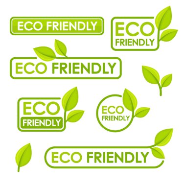 Eco Friendly Etiketi. Ekoloji Doğal Gıda Simgeleri, Vektör illüstrasyonu