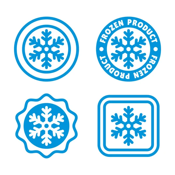 Set Etichette Prodotti Congelati Icona Fiocco Neve Sfondo Bianco Illustrazione Grafiche Vettoriali