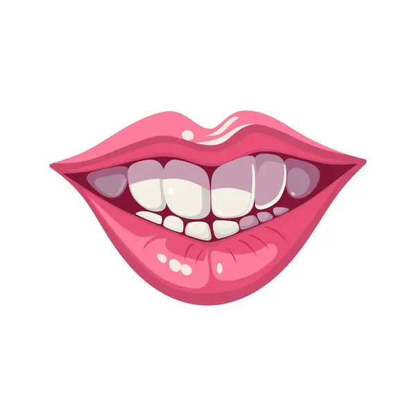 Fofa Menina Sorrir Boca Estilo Dos Desenhos Animados Lábios Dentes — Vetor de Stock