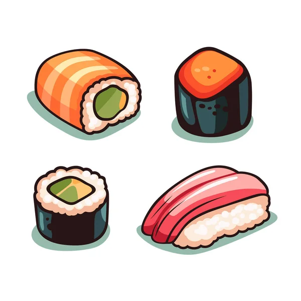 Sushi Auf Weißem Hintergrund Vektorillustration — Stockvektor