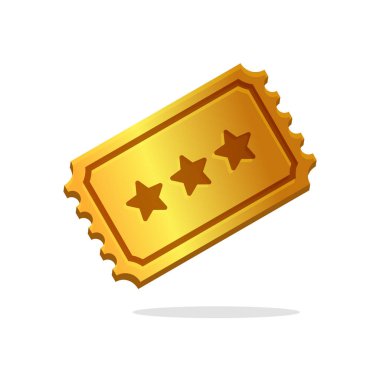 Whithe Background 'daki Vintage Tiyatrosu Altın Bilet. Vektör illüstrasyonu