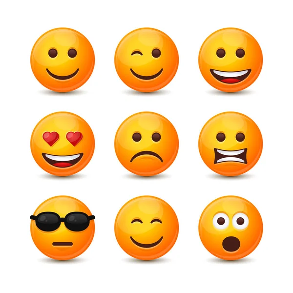 Conjunto Ícones Redondos Emoji Sorriso Amarelo Fundo Branco Ilustração Vetorial Vetores De Bancos De Imagens Sem Royalties
