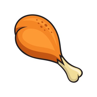 Beyaz Arkaplanda Kızarmış Tavuk Bacağı Simgesi. Vektör illüstrasyonu