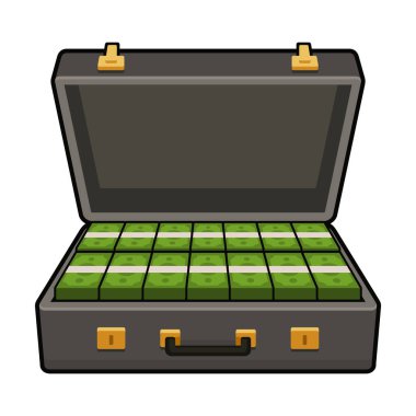 Beyaz Arkaplanda Para Bavulunu Aç. Vektör illüstrasyonu